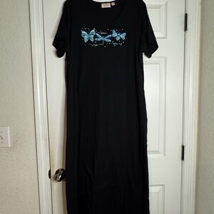 Quacker Factory Black Maxi Dress with Blue Butterfly Accents